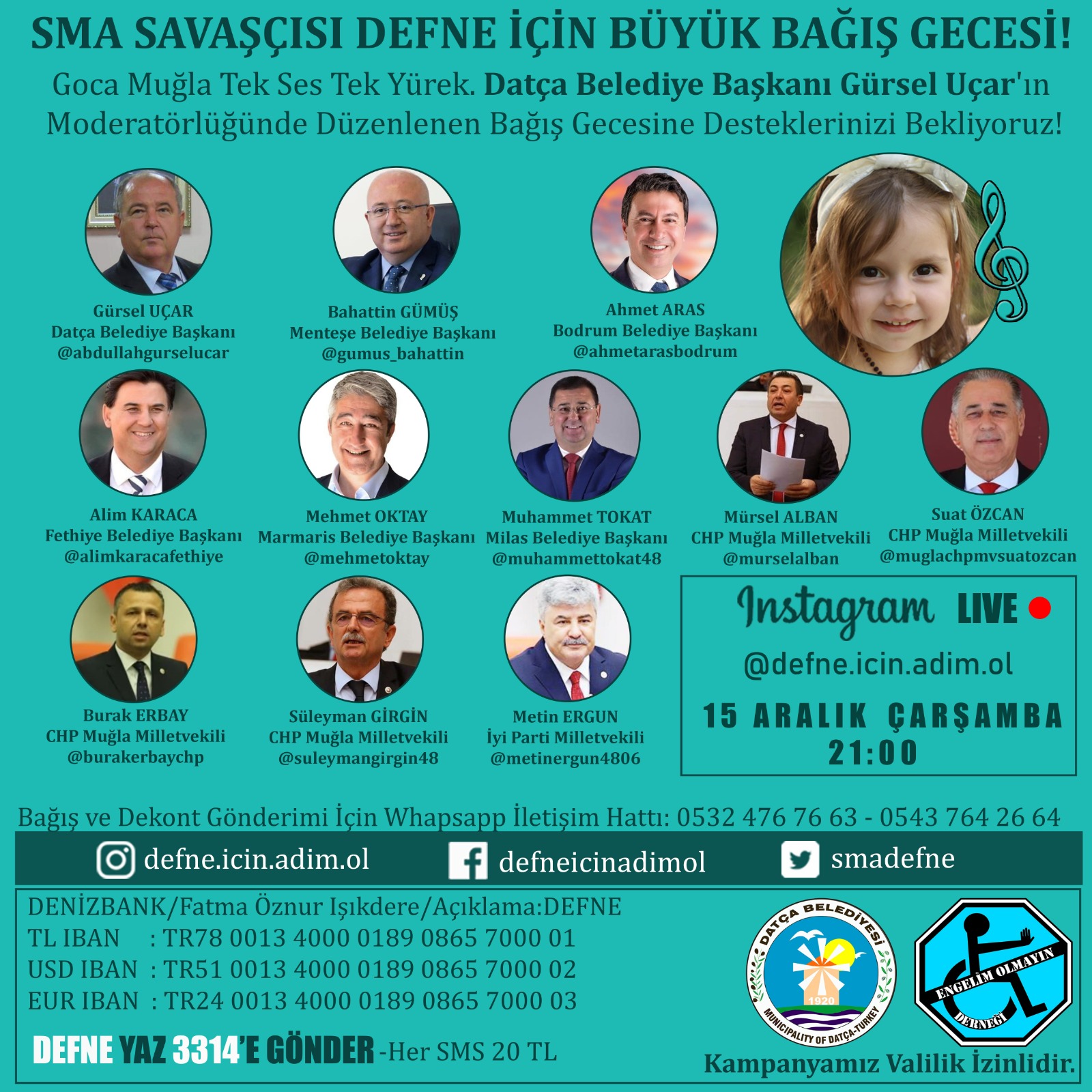 Muğla’lı Minik Dünyalar güzel DEFNE için Muğla’nın vekilleri ve Belediye
