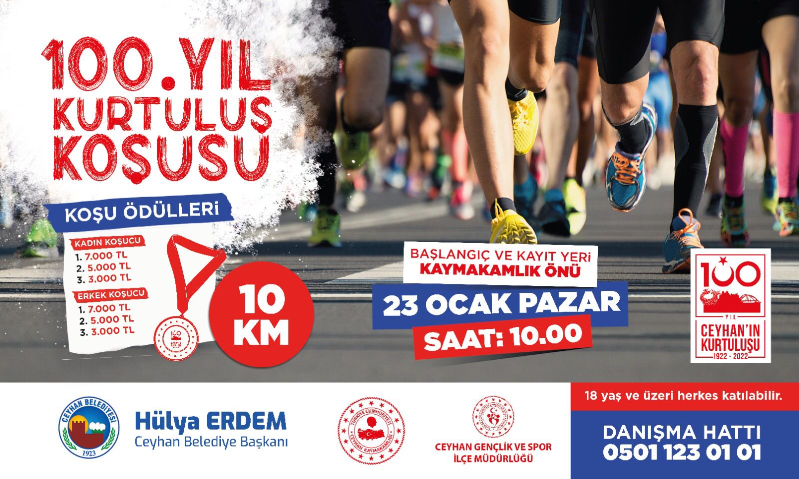 23 OCAK’DA KURTULUŞUN ‘100. YILI’ İÇİN KOŞULACAK CEYHAN BELEDİYESİNDEN 100.