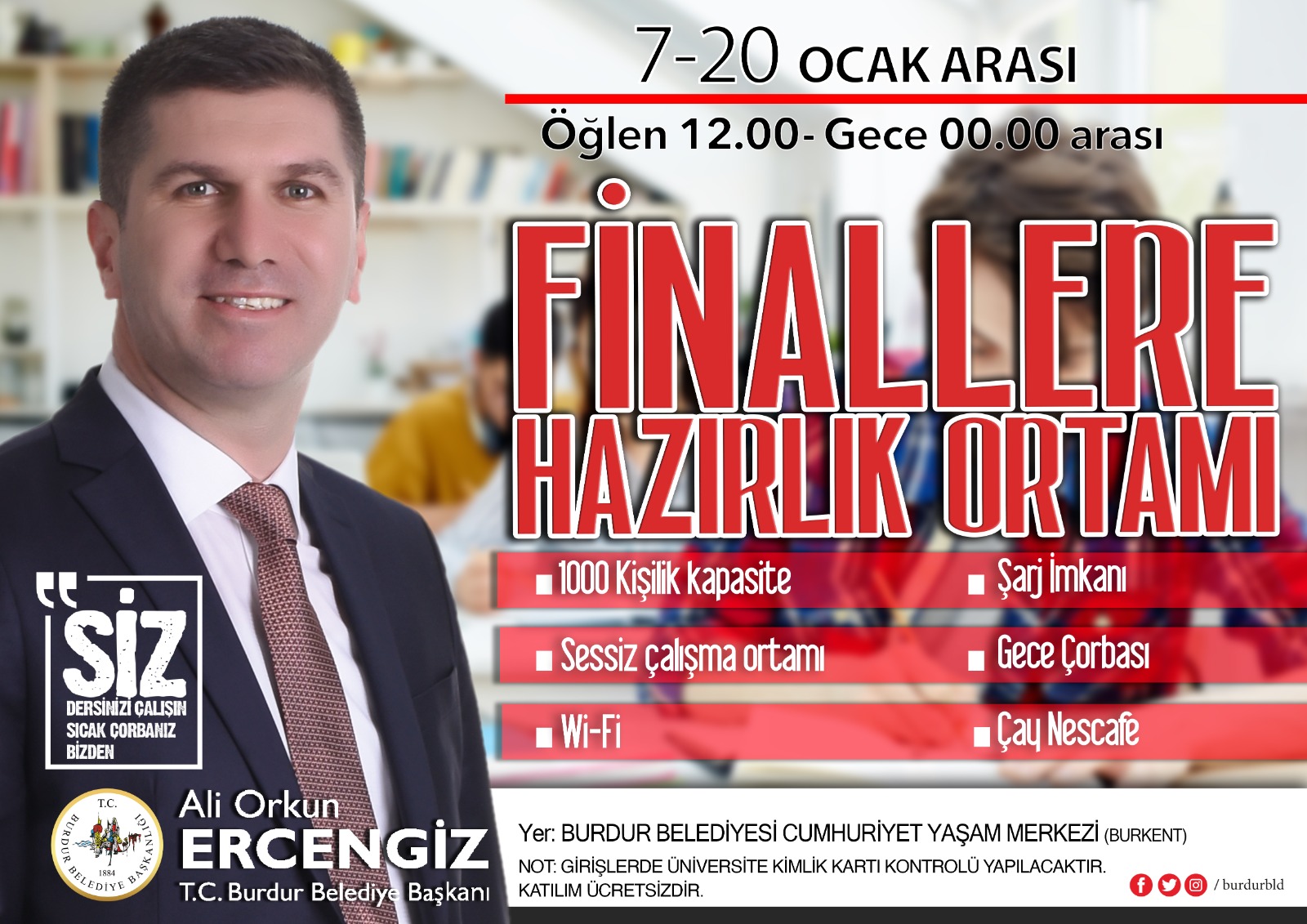 Burdur Belediye Başkanı Ali Orkun Ercengiz 7-20 Ocak tarihleri arasında