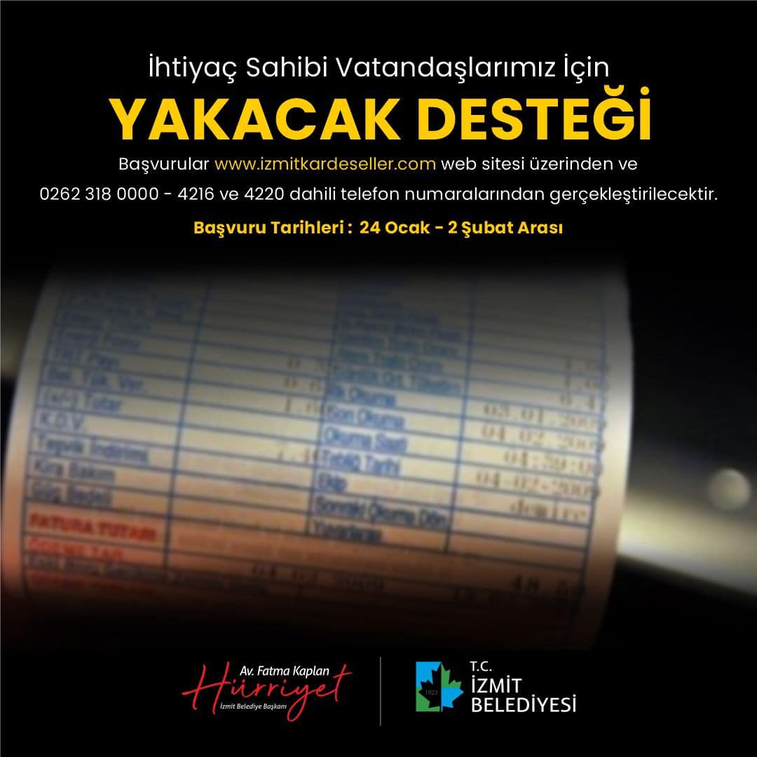 İzmit Belediyesinin yakacak yardımı başvurularında son gün yarın! İzmit Belediyesi Sosyal Destek Hizmetleri Müdürlüğünün ihtiyaç sahibi vatandaşlar için