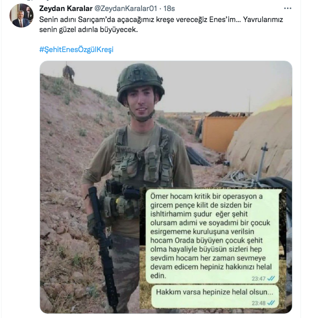 Şehidin vasiyetine bir ses de Zeydan Karalar’dan geldi Şehit Enes