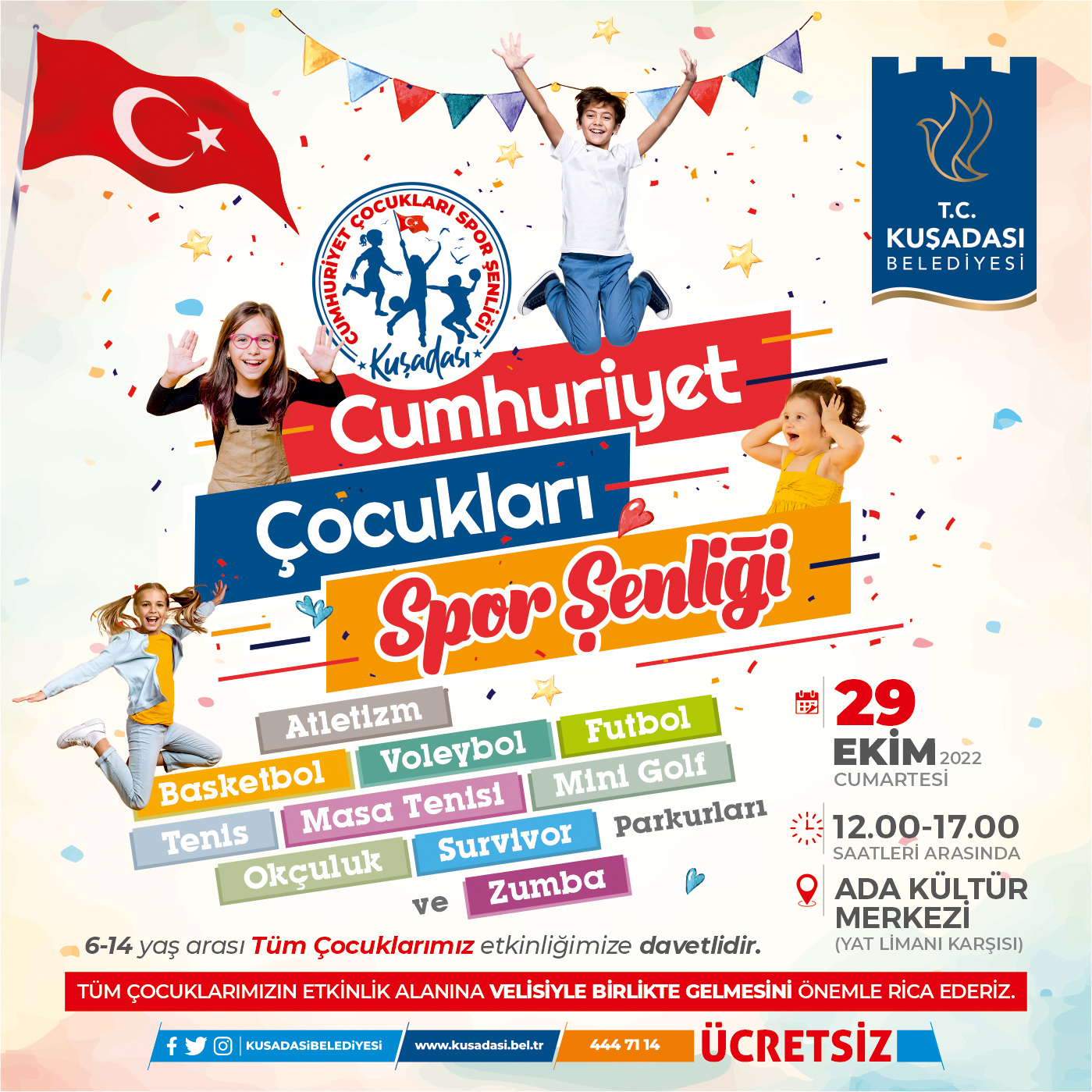 Cumhuriyet Bayramı coşkusunu çocuklarımız Spor Şenliğiyle yaşayacak. Kuşadası Belediyesi, Türkiye