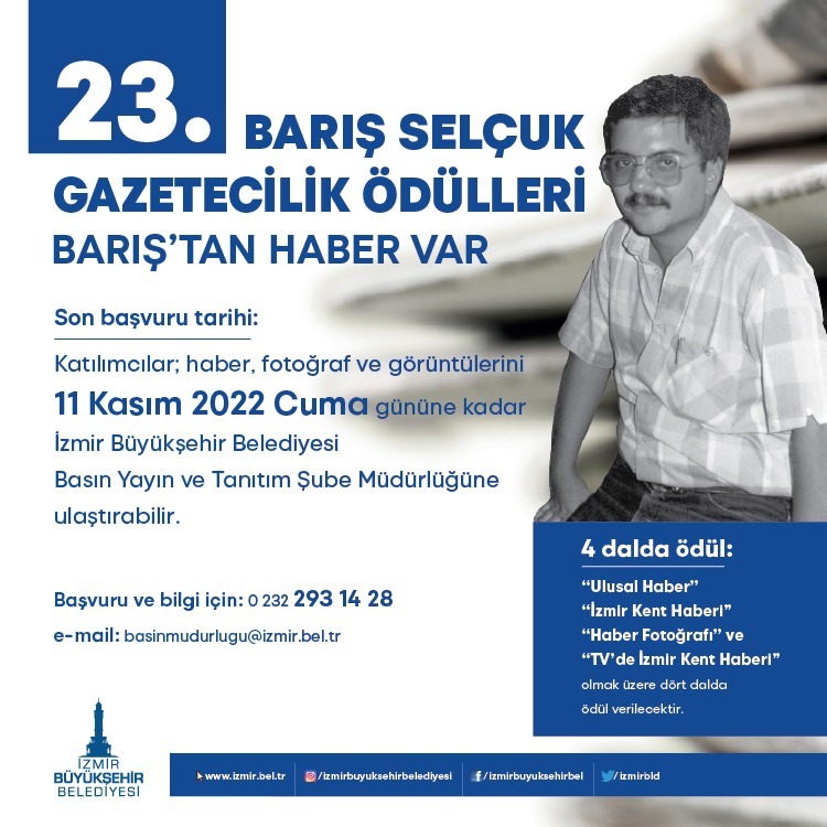 İzmir Büyükşehir Belediyesi’nin 23 yıldır düzenlediği Barış Selçuk Gazetecilik Ödülleri’nde