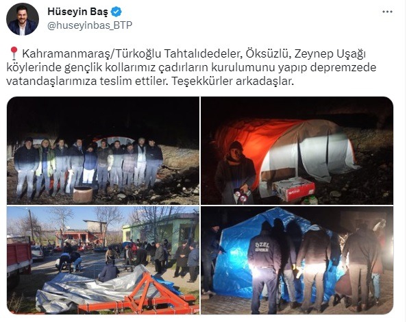 Bağımsız Türkiye Partisi (BTP) teşkilatlarının deprem bölgesindeki yardım çalışmaları devam