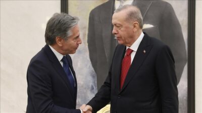 Cumhurbaşkanı Recep Tayyip Erdoğan, ABD Dışişleri Bakanı Antony Blinken’i kabulünde,