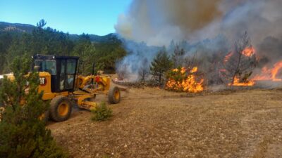 Eskişehir’in Seyitgazi ilçesi Büyükyayla Mahallesi’nde çıkan orman yangınlarına müdahale çalışmaları