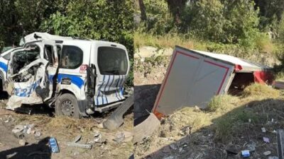 İzmir'in Bornova ilçesinde freni patlayan tır, içerisinde polis aracı ve