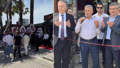 Muğla’nın Fethiye ilçesinde bir meyhanenin açılışında yapılan dua ve protokol