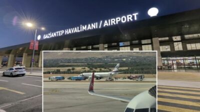 Stuttgart’tan Gaziantep’e gelen yolcu uçağı inişin ardından lastik patlaması yaşarken,