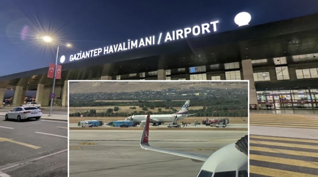 Stuttgart’tan Gaziantep’e gelen yolcu uçağı inişin ardından lastik patlaması yaşarken,