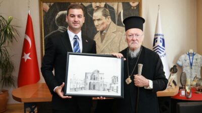 Fener Rum Patriği Bartholomeos, Bodrum Belediye Başkanı Tamer Mandalinci’yi makamında