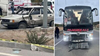 Çanakkale’nin Ayvacık ilçesinde yolcu otobüsü ile otomobilin çarpışması sonucu meydana