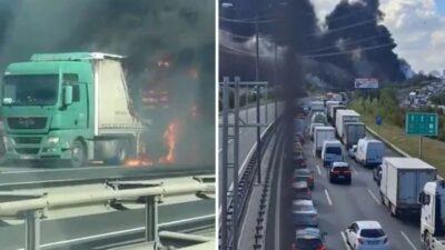 İstanbul Esenyurt Bahçeşehir TEM Otoyolu’nda seyir halindeki TIR henüz bilinmeyen