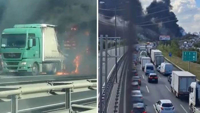 İstanbul Esenyurt Bahçeşehir TEM Otoyolu’nda seyir halindeki TIR henüz bilinmeyen