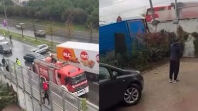 İstanbul Sultangazi’de kontrolden çıkan bir kamyon, karşı şeride geçerek iki