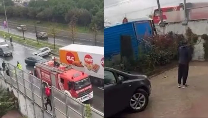 Sultangazi’de korkunç kaza! Kamyon iki araca çarpıp bahçeye uçtu İstanbul Sultangazi’de kontrolden çıkan bir kamyon, karşı şeride geçerek iki